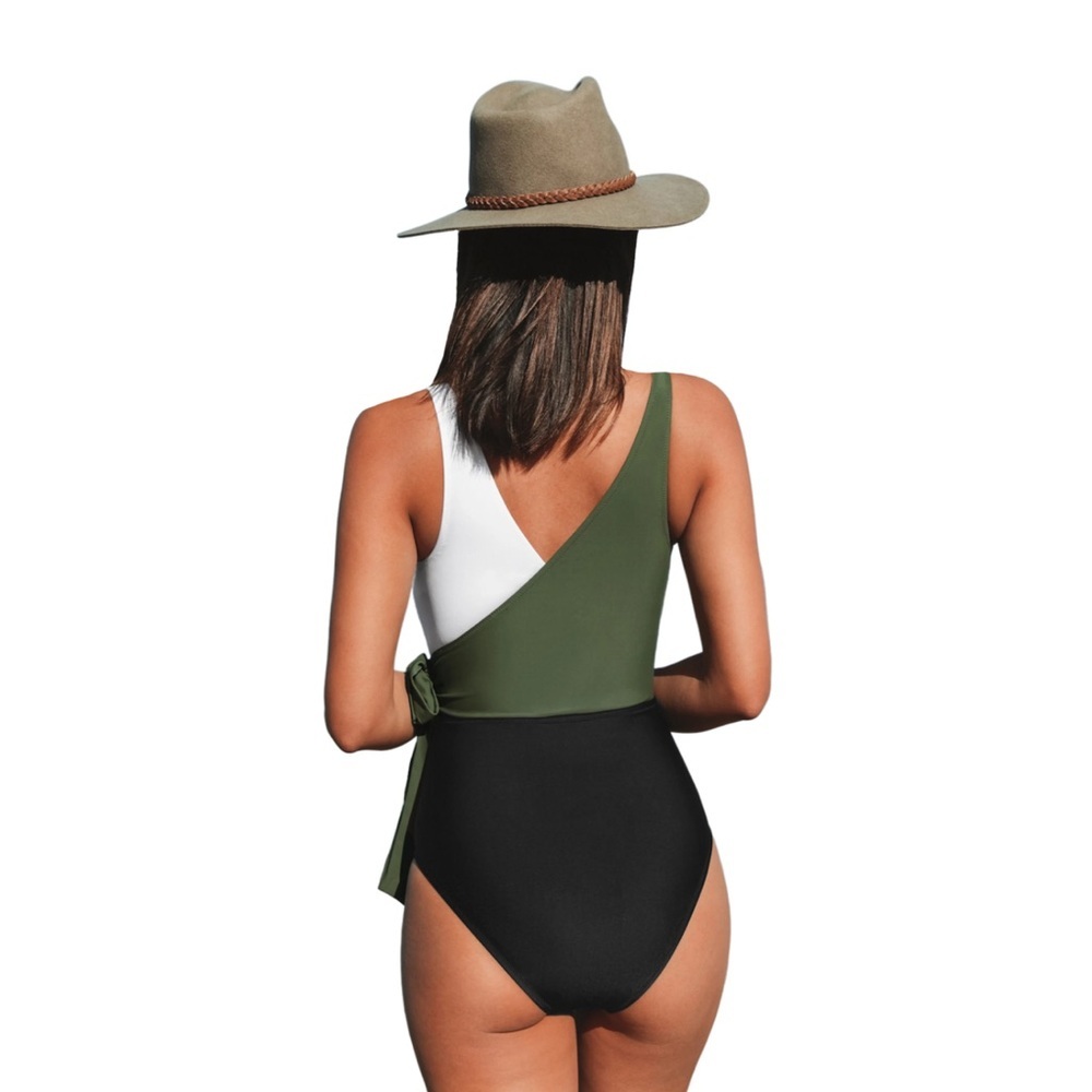 CUPSHE Women's One Piece Swimsuit Wrap Color Block Tie Side Bathing Suit NWT - Picture 2 of 4